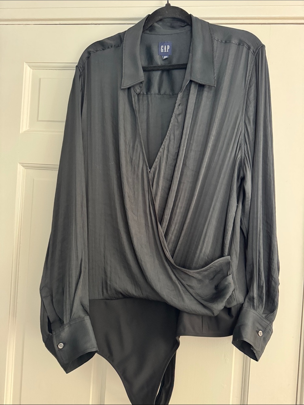 GAP Charcoal Gray/Black Draped Wrap Bodysuit Top